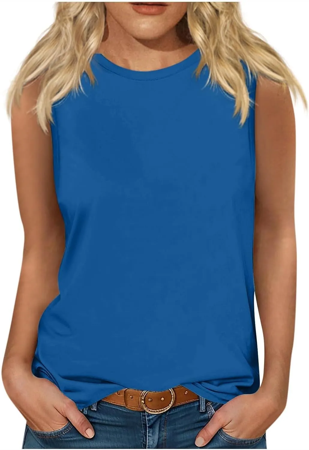 Casual Tank Tops for Women Fashion Fitted Slim Tanks Sleeveless Crew Neck T Shirts Trendy Summer Classic Blouse
