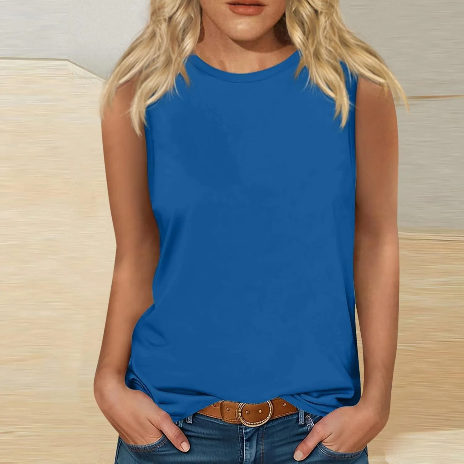 Casual Tank Tops for Women Fashion Fitted Slim Tanks Sleeveless Crew Neck T Shirts Trendy Summer Classic Blouse