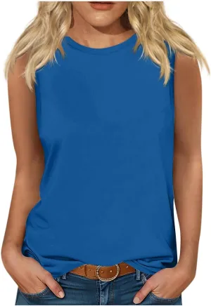 Casual Tank Tops for Women Fashion Fitted Slim Tanks Sleeveless Crew Neck T Shirts Trendy Summer Classic Blouse