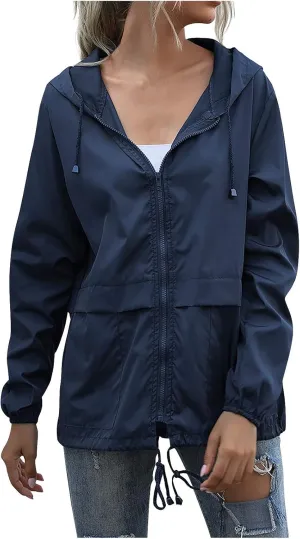 Cdiecer Women Rain Jackets Waterproof Windproof Jacket Lightweight Hooded Windbreaker Outdoor Casual Raincoat