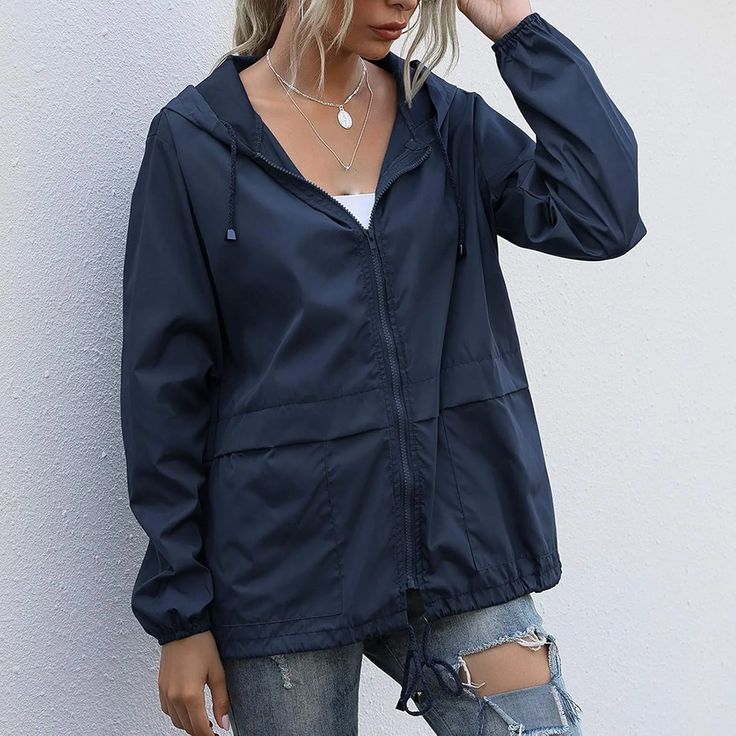 Cdiecer Women Rain Jackets Waterproof Windproof Jacket Lightweight Hooded Windbreaker Outdoor Casual Raincoat