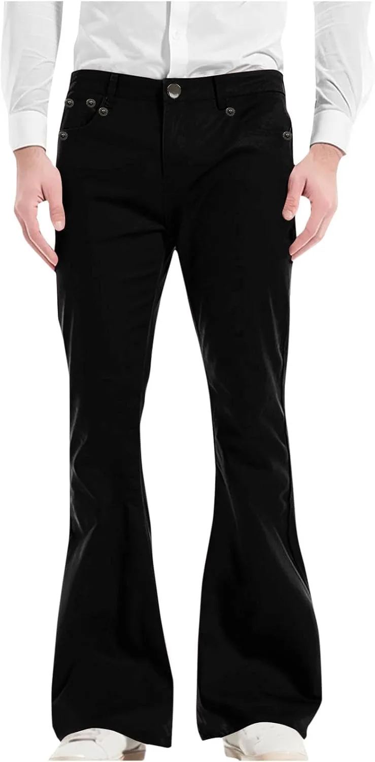 Chinos Pants Men Lightweight Soft Y2K Pants Baggy Solid Flare Pants Elastic Waist Casual Work Pants with Pockets