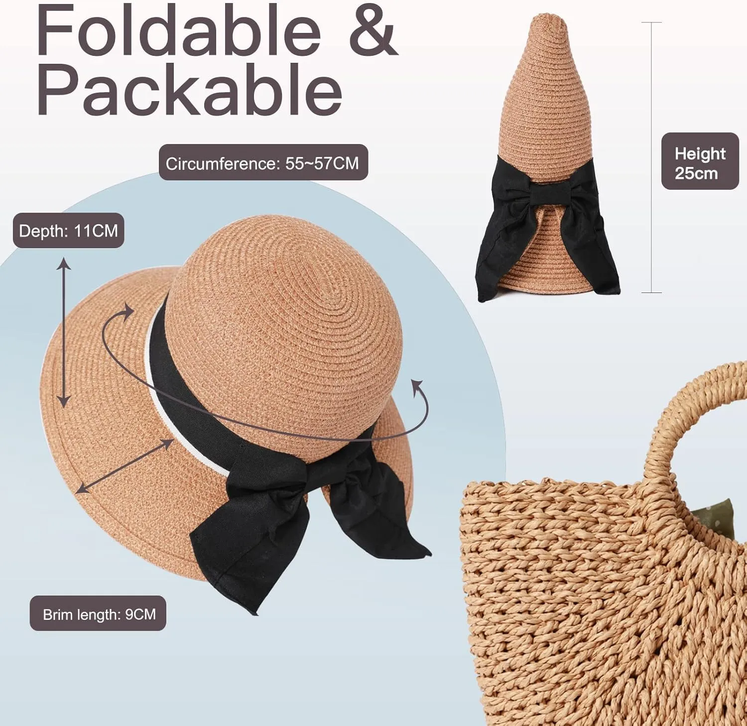 Comhats Sun Hat for Womens Floppy Summer Beach Straw Hats Accessories Wide Brim SPF 50 55-64CM