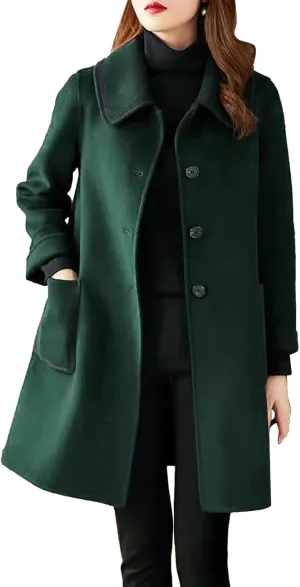 cooki Pink Wool Coats for Womens Fleece Button Jacket Single Breasted Lapel, Spring Jackets for Women 2024 Wool Trench Coats for Women Winter Fall Fashion Notch Collar Pea Coats Long Jackets Coats
