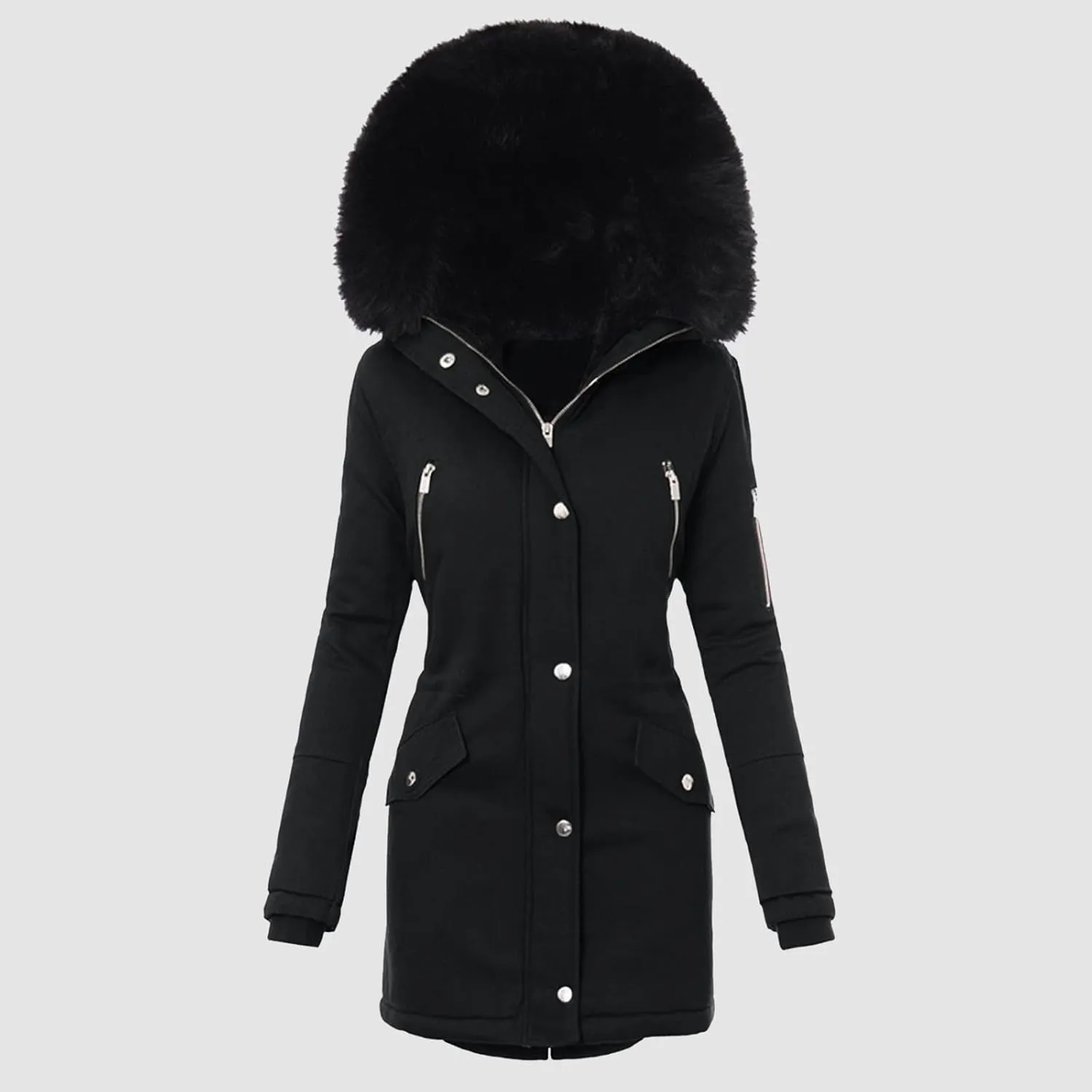 cooki Winter Coats for Women Fleece Lined Puffer Coat Women Long Down Coat Plus Size Windproof Warm Parkas Fur Hooded Jackets