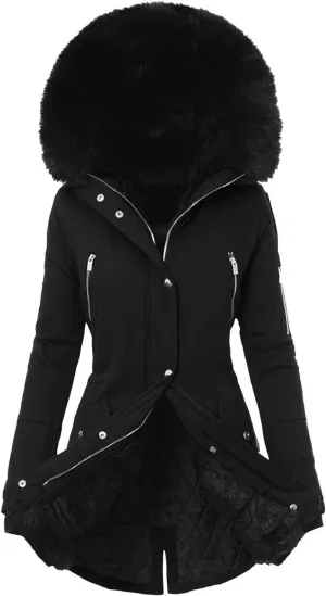 cooki Winter Coats for Women Fleece Lined Puffer Coat Women Long Down Coat Plus Size Windproof Warm Parkas Fur Hooded Jackets