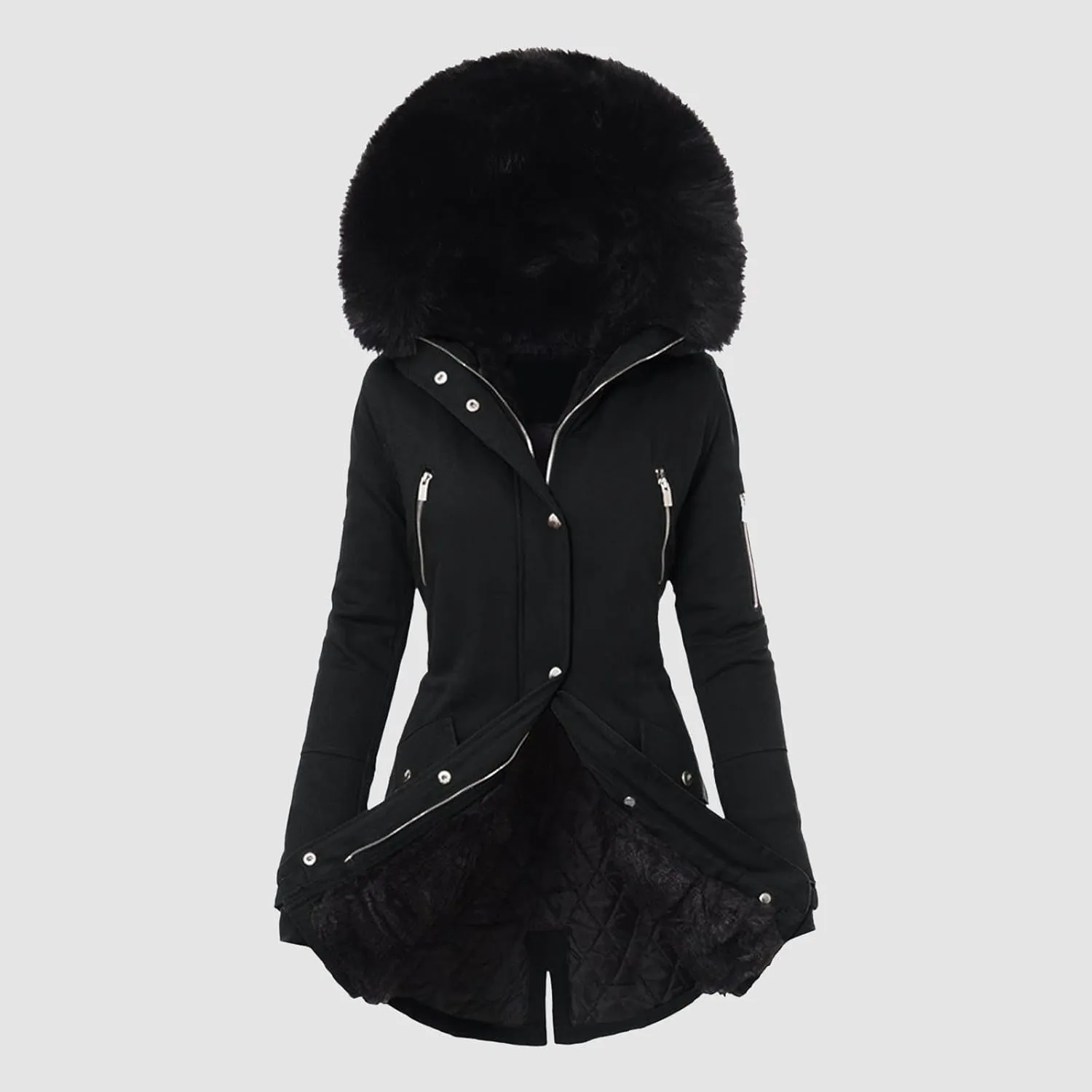 cooki Winter Coats for Women Fleece Lined Puffer Coat Women Long Down Coat Plus Size Windproof Warm Parkas Fur Hooded Jackets