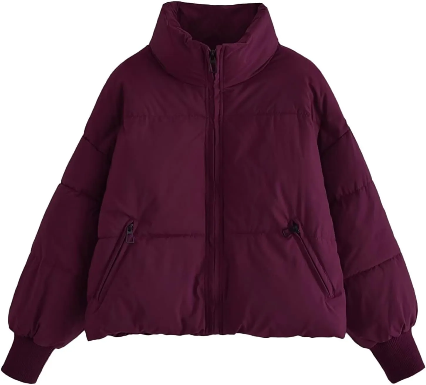 cooki Womens Winter Cropped Puffer Jacket Coat Casual Quilted Baggy Long Sleeve Down Jackets Zip up Warm Outerwear