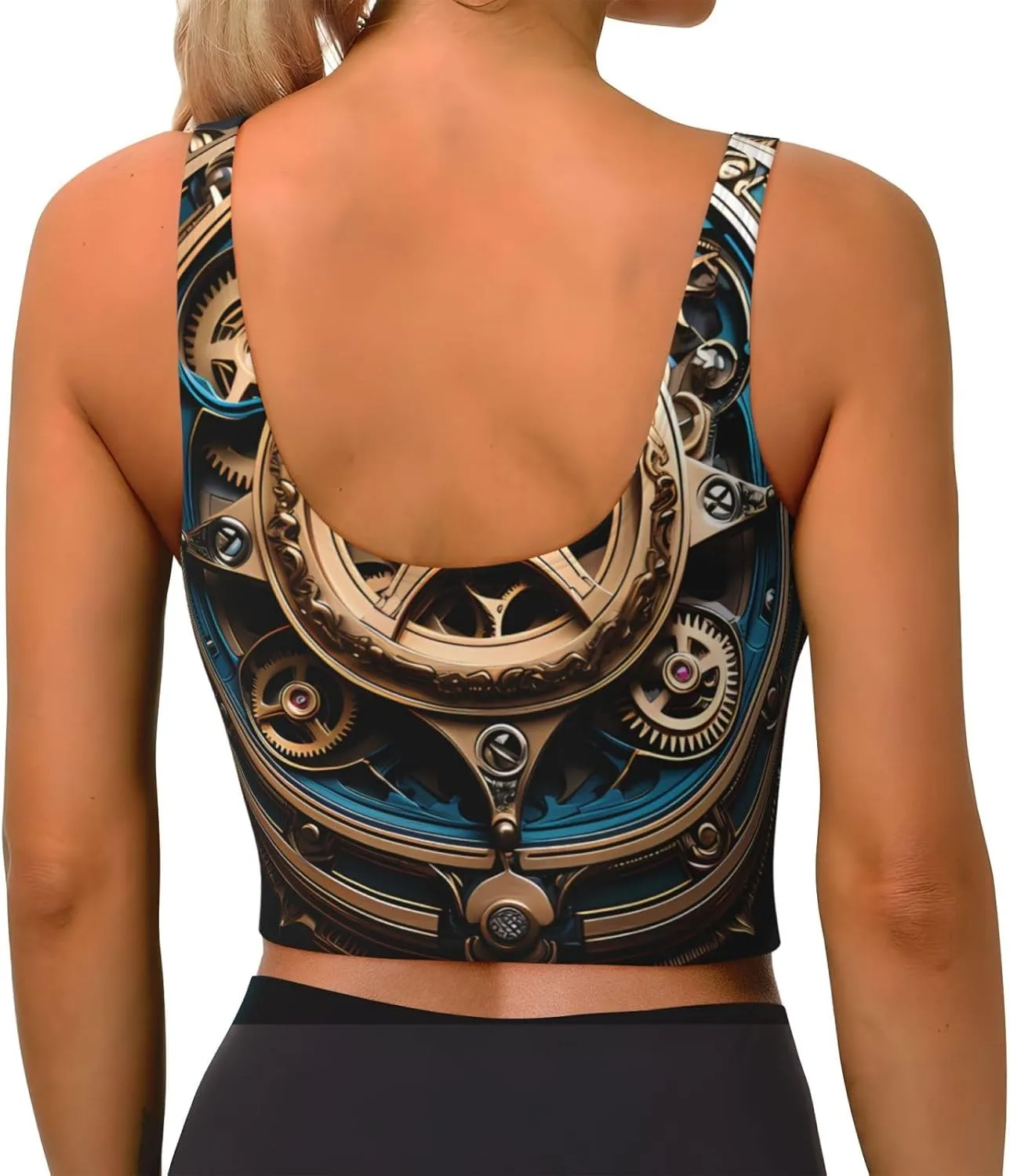 Cool Steampunk Gears Women's Sexy Sports Vest Sleeveless Athletic Gym T-Shirts Vest U-Shaped Back Quick Dry Top