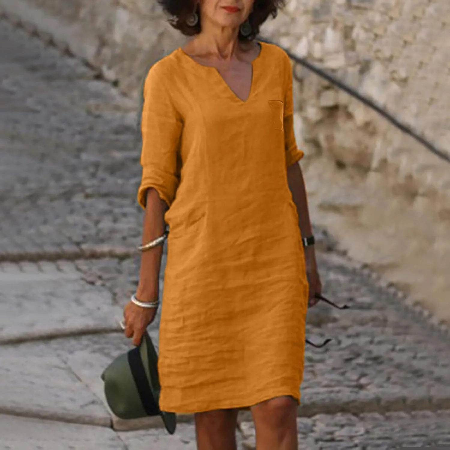 Cotton Linen Dress for Women,Summer Trendy Lace Patchwork Midi Dress Casual Crewneck Short Sleeve Plain Beach Dress