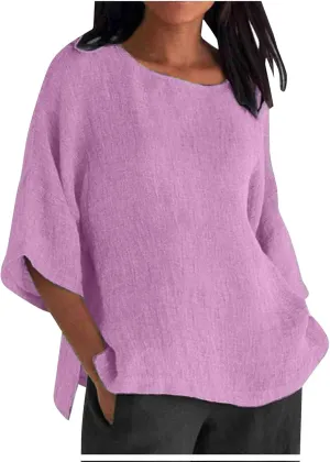 Cotton Linen Shirt for Women 2025 Vacation Summer Loose Fit Casual 3/4 Sleeve Tops Tshirt Cotton Blouse Basic Tees