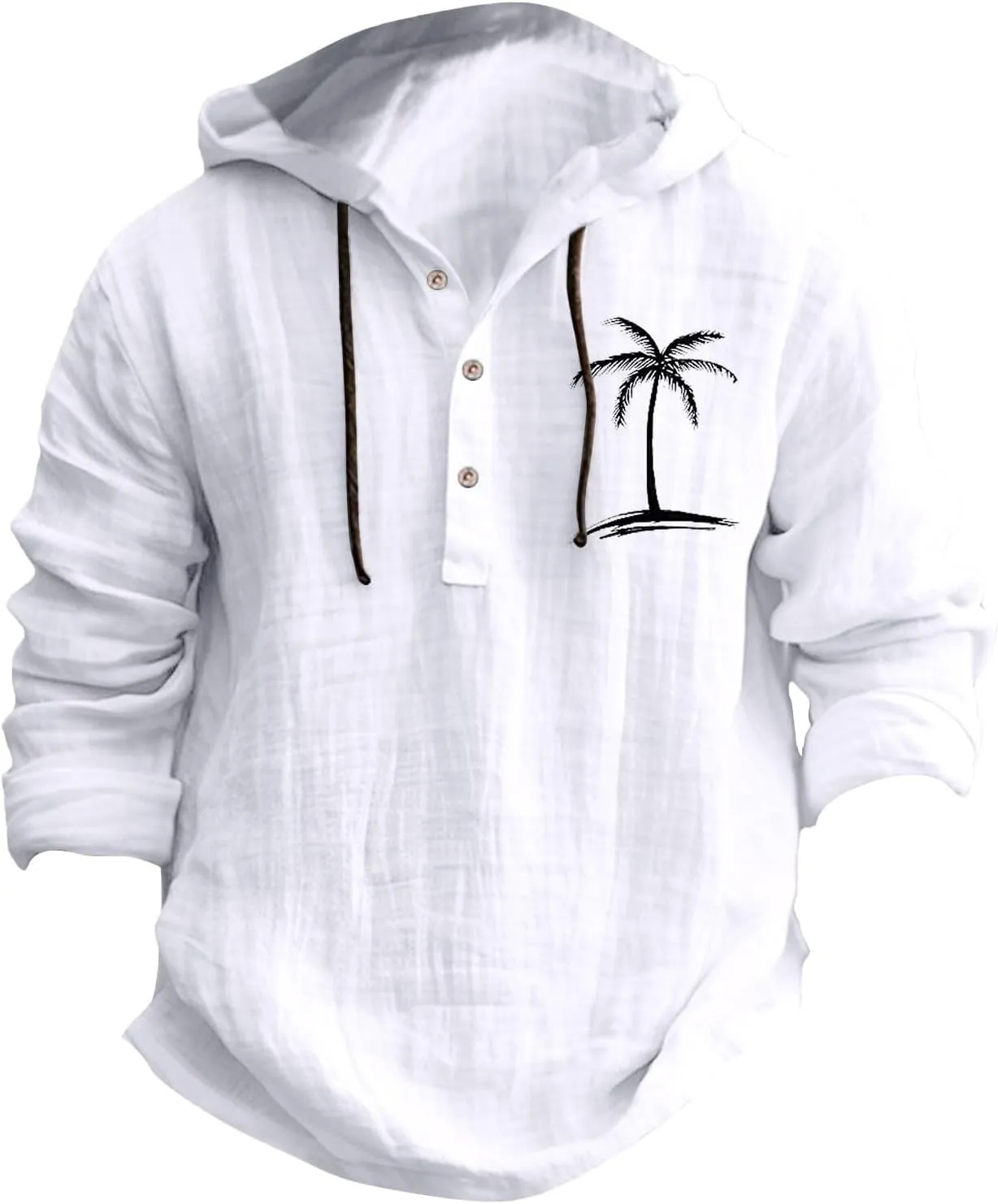 Cotton Linen Shirts for Men Trendy Tropical Beach Palm Print Cuban Guayabera Shirt Retro Long Sleeve Summer Tops