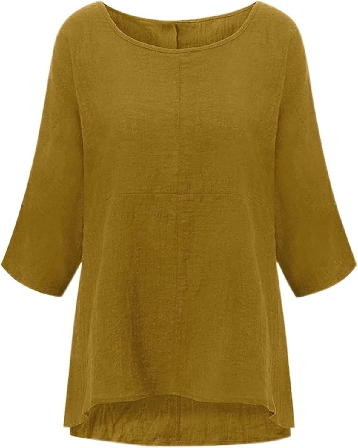 Cotton Linen Shirts for Women Solid Color 3/4 Sleeve Tops Summer Casual Round Neck Blouses 2025 Ladies Tunic Tshirt