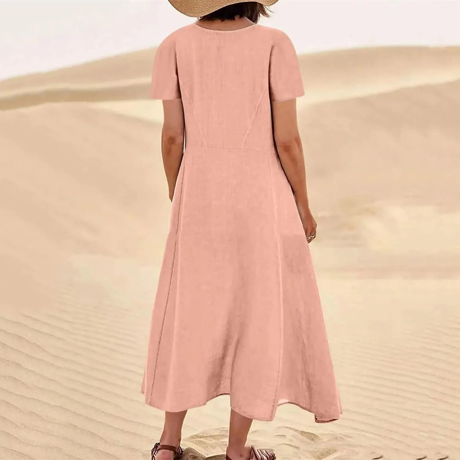 Cotton Linen Summer Maxi Dresses for Women 2025 Vacation Button Down Shift Dresses with Pockets Long Flowy Dresses