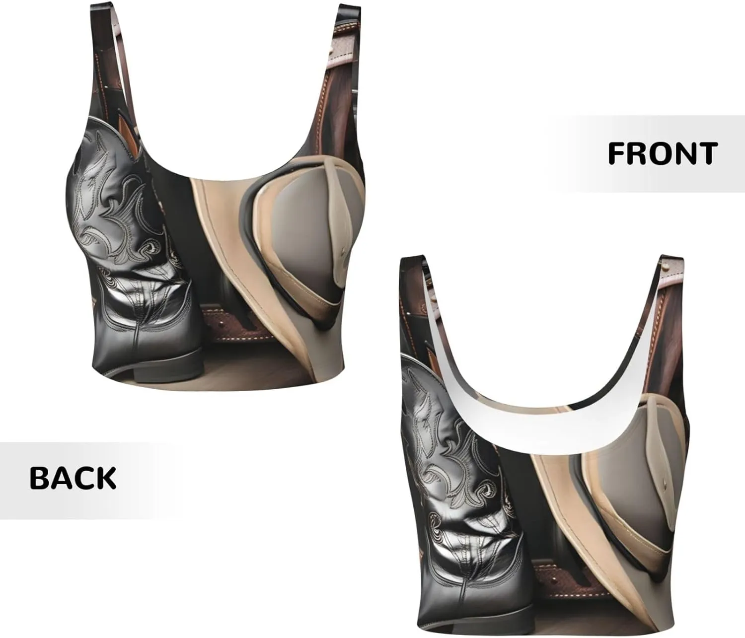 Cowboy Black Hat Western Boots Women's Sexy Sports Vest Sleeveless Athletic Gym T-Shirts Vest U-Shaped Back Top