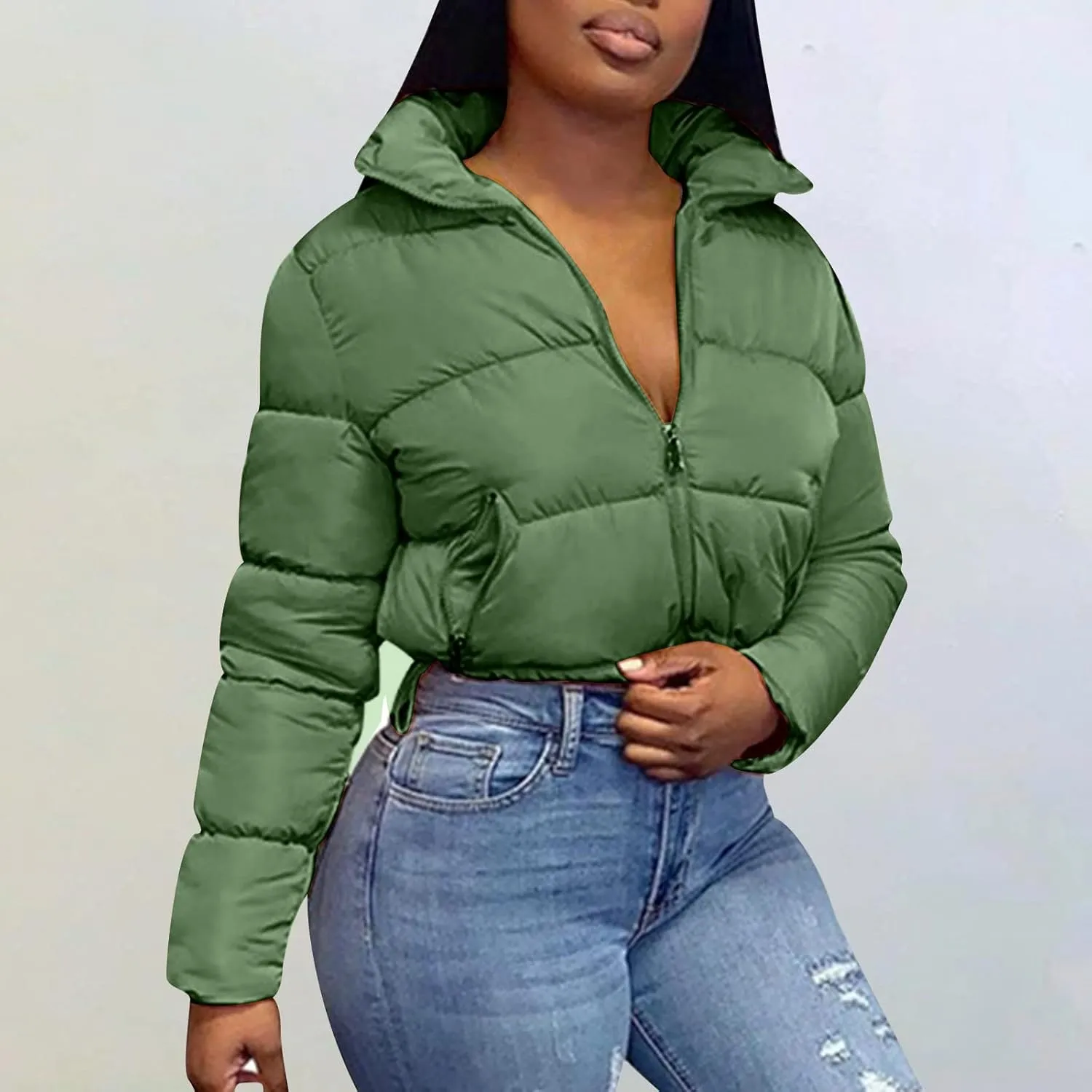 DASAYO Womens Zipper Short Puffer Jacket Bubble Puffy Quilted Down Coat Softest Winter Coat Fashion Water Repellent