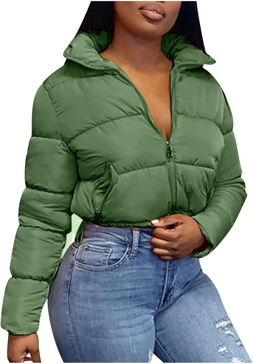 DASAYO Womens Zipper Short Puffer Jacket Bubble Puffy Quilted Down Coat Softest Winter Coat Fashion Water Repellent