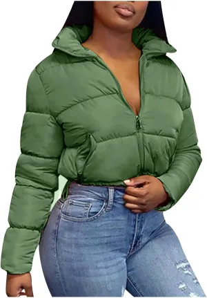 DASAYO Womens Zipper Short Puffer Jacket Bubble Puffy Quilted Down Coat Softest Winter Coat Fashion Water Repellent
