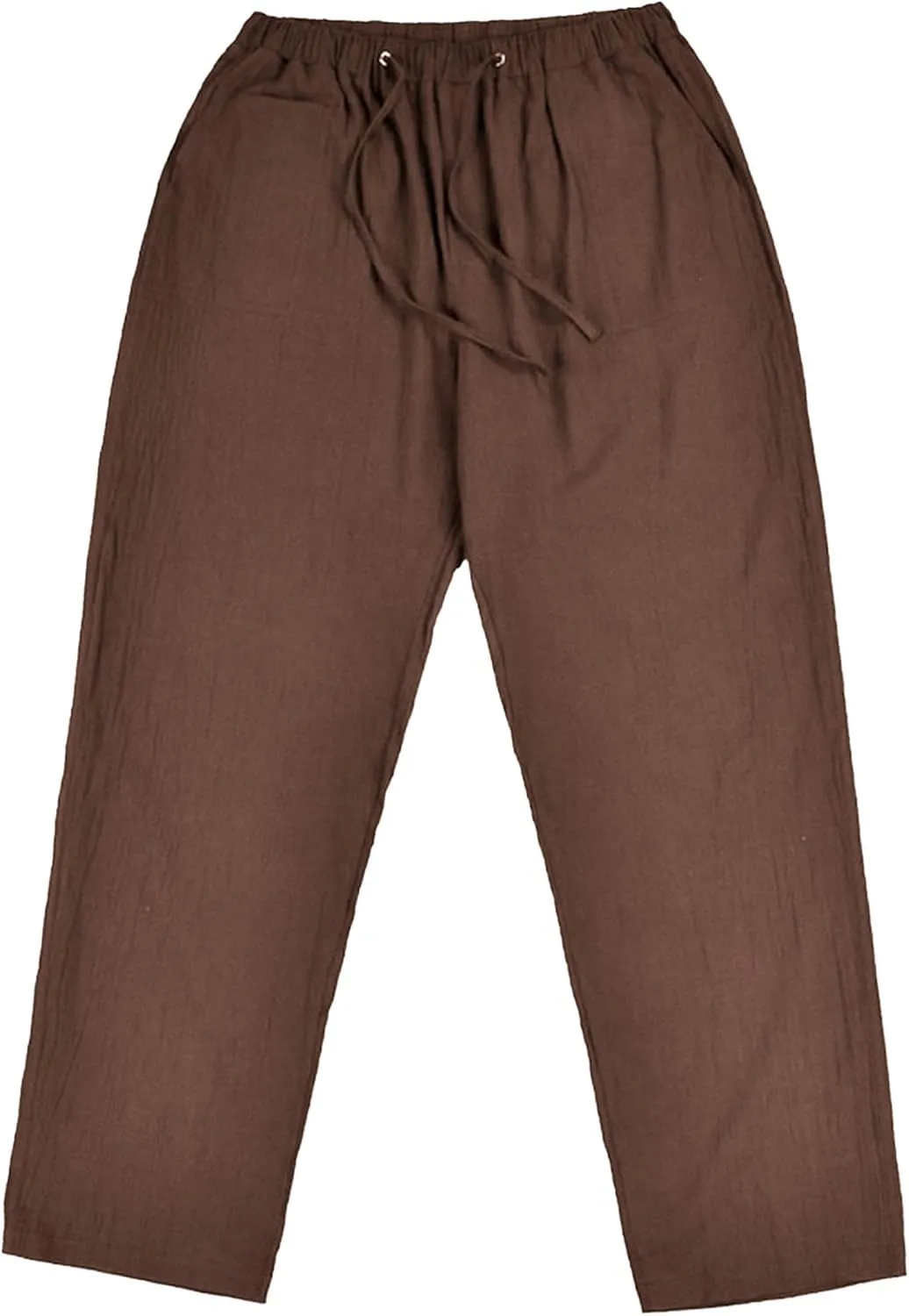 DGHM-JLMY Mens Lightweight Breathable Linen Trousers Casual Elastic Waist Beach Pants Solid Color Sports Pant with Pockets