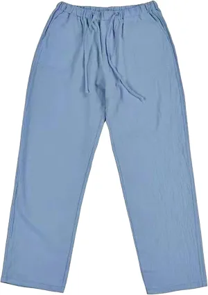 DGHM-JLMY Mens Lightweight Breathable Linen Trousers Casual Elastic Waist Beach Pants Solid Color Sports Pant with Pockets