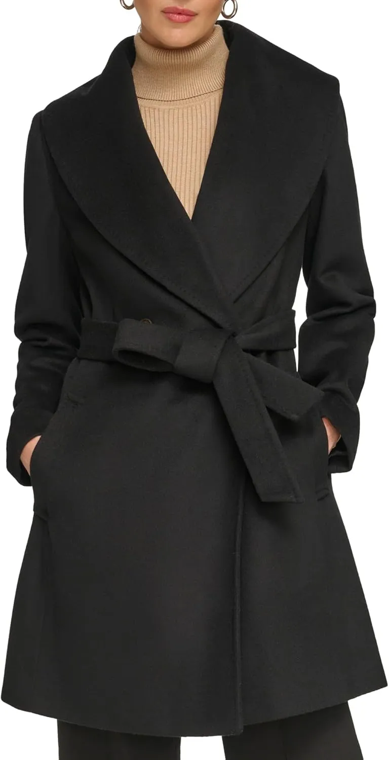 DKNY Women's Shawl Collar Wool Coat