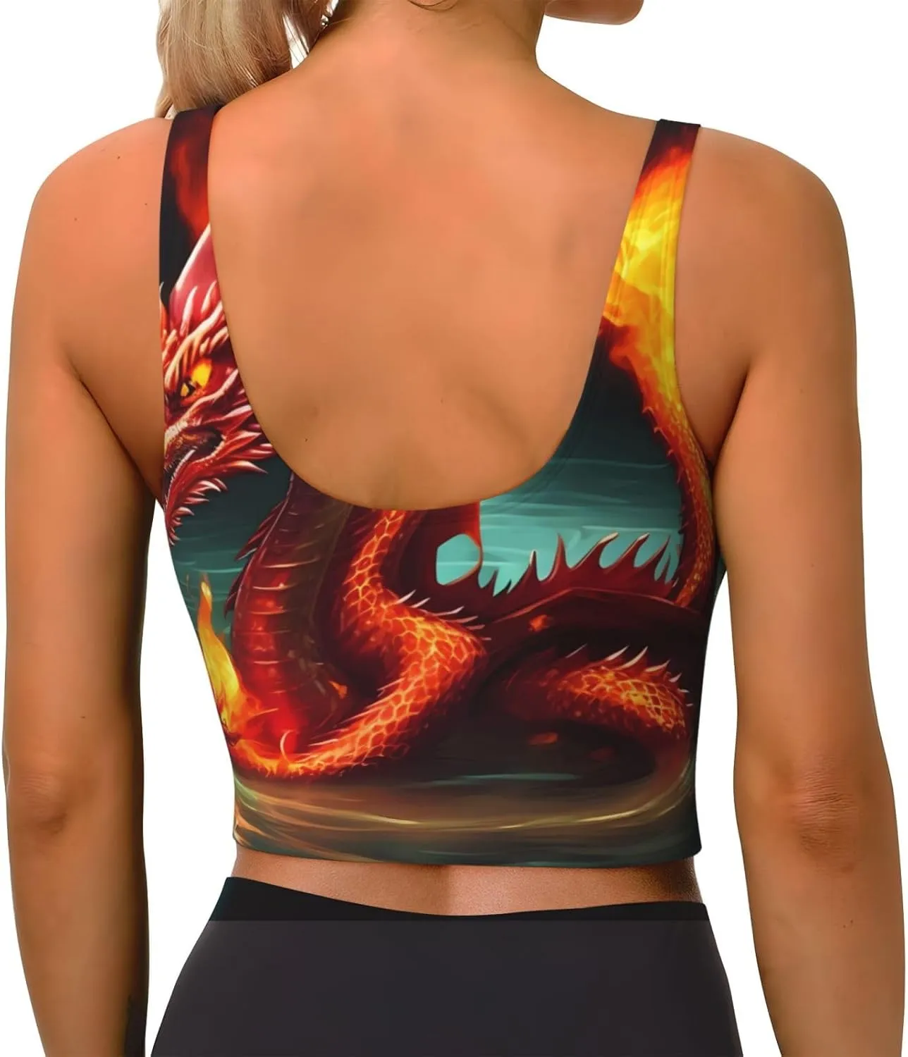 Dragon King in Fire Women's Sexy Sports Vest Sleeveless Athletic Gym T-Shirts Vest U-Shaped Back Quick Dry Top