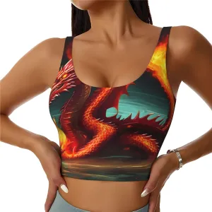 Dragon King in Fire Women's Sexy Sports Vest Sleeveless Athletic Gym T-Shirts Vest U-Shaped Back Quick Dry Top