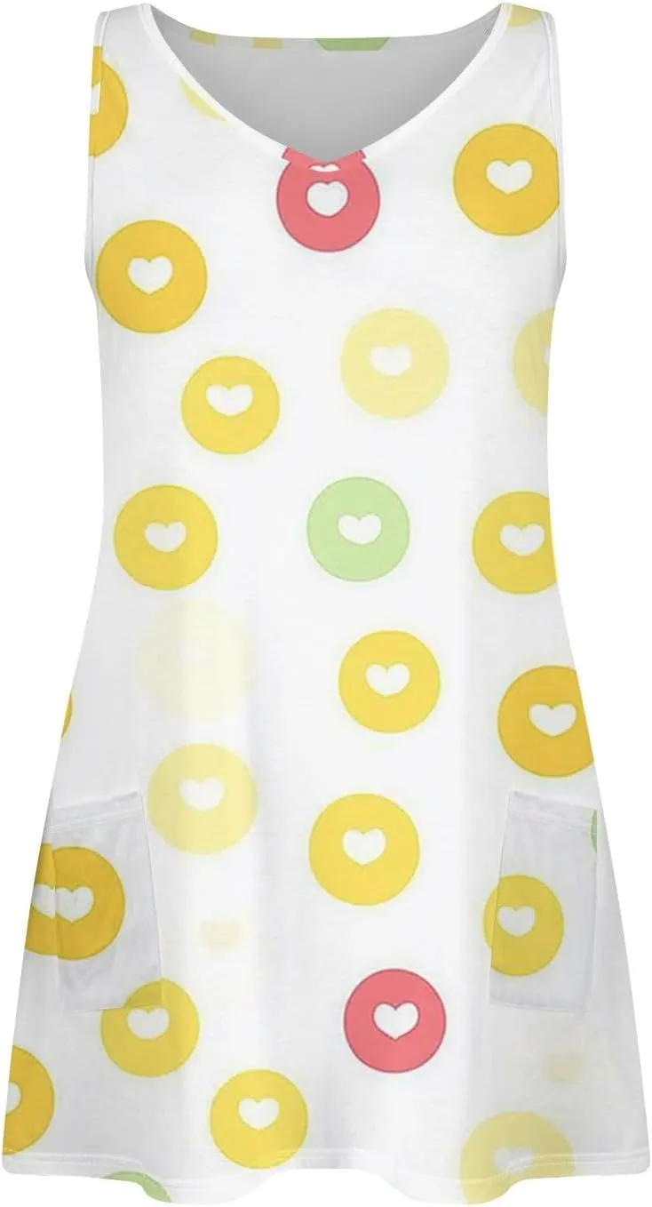Dresses for Women 2025 V Neck Sleeveless Mini Dresses Floral Print Tank Dresses Loose Sundresses Beach Cover Ups