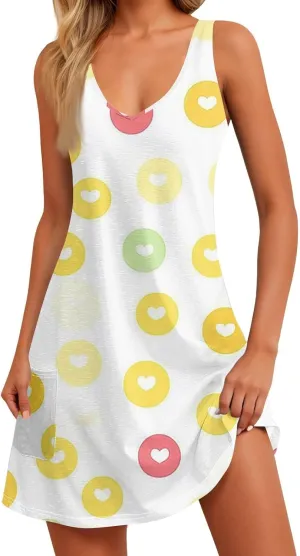 Dresses for Women 2025 V Neck Sleeveless Mini Dresses Floral Print Tank Dresses Loose Sundresses Beach Cover Ups