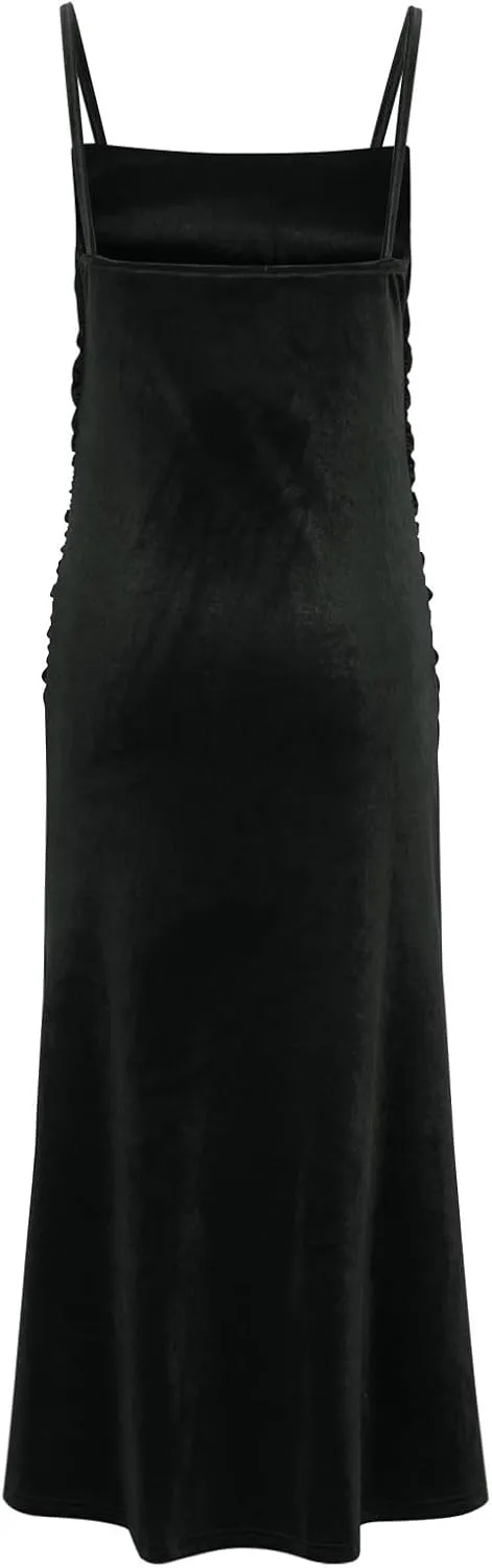 Elegant Velvet Dress for Women Spaghetti Strap Sleeveless Bodycon Mermaid Dress Ruched Cocktail Party Dresses