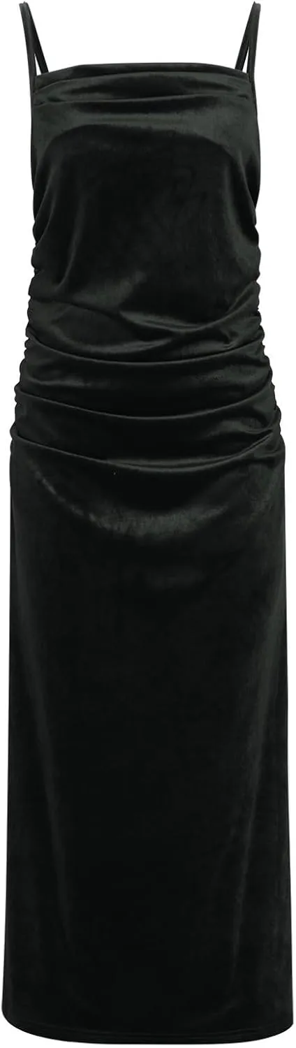 Elegant Velvet Dress for Women Spaghetti Strap Sleeveless Bodycon Mermaid Dress Ruched Cocktail Party Dresses