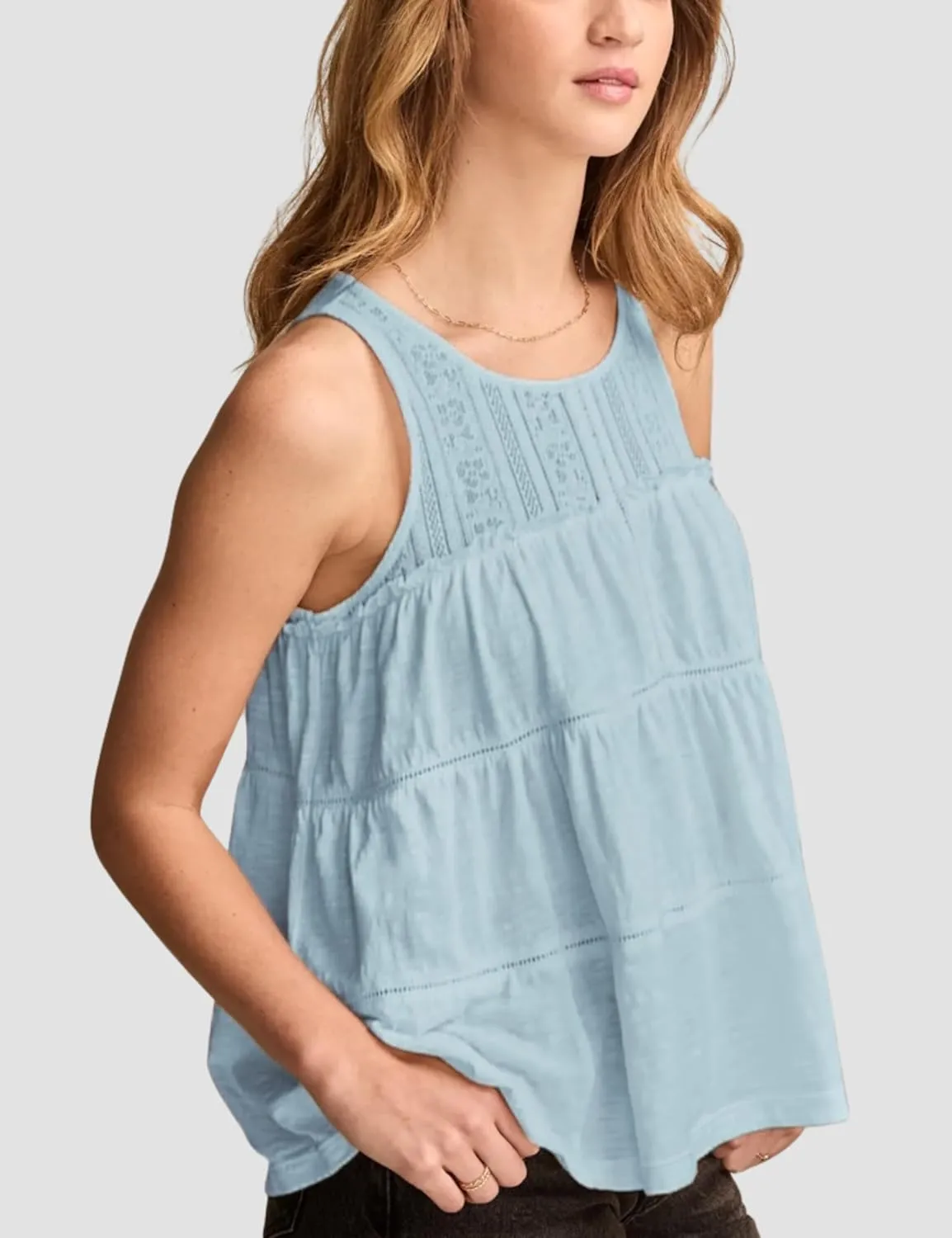 Esmeling Women Summer Tank Tops Sleeveless Lace Ruffle Tiered Tunic Shirts Flowy Swing Babydoll Tops