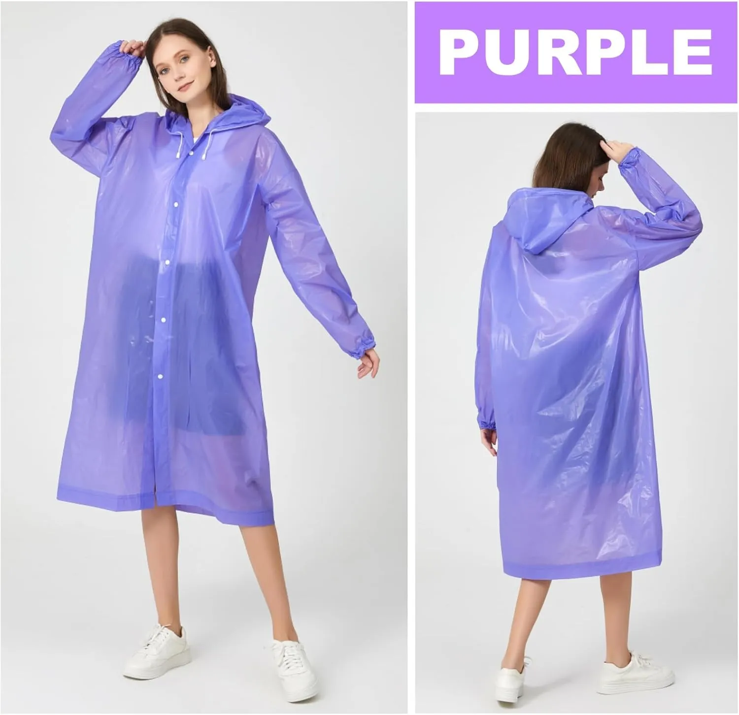 Eva Rain Ponchos for Adults, 2 Pack Reusable Raincoat for Women and Men, Lightweight Rainwear Rain Jackets with Hood