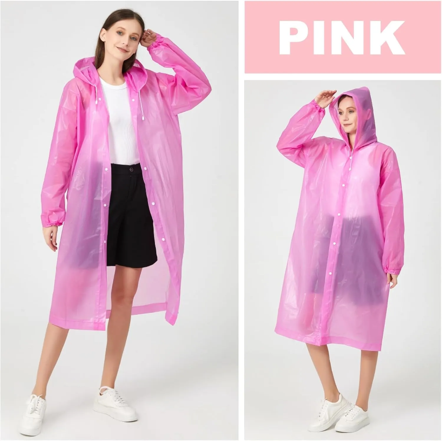 Eva Rain Ponchos for Adults, 2 Pack Reusable Raincoat for Women and Men, Lightweight Rainwear Rain Jackets with Hood