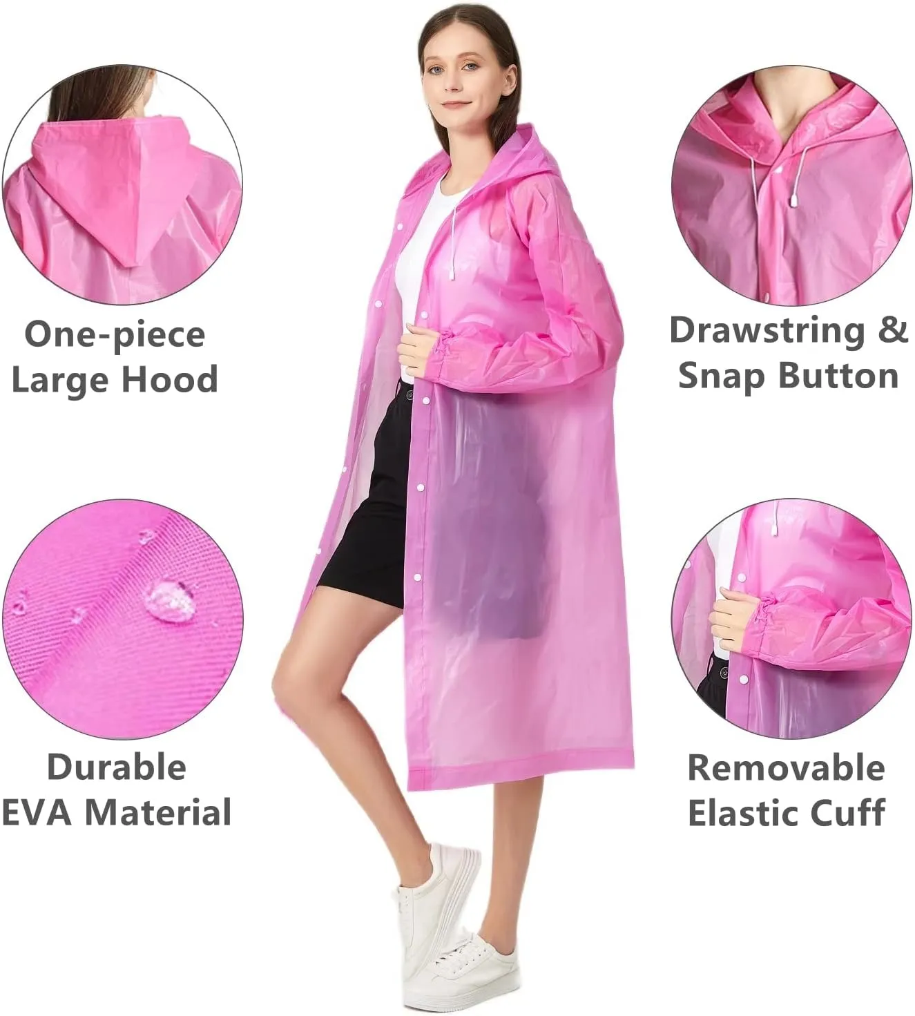 Eva Rain Ponchos for Adults, 2 Pack Reusable Raincoat for Women and Men, Lightweight Rainwear Rain Jackets with Hood