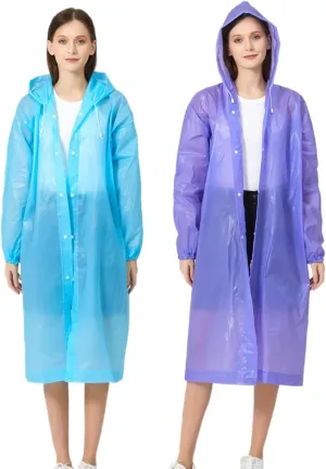 Eva Rain Ponchos for Adults, 2 Pack Reusable Raincoat for Women and Men, Lightweight Rainwear Rain Jackets with Hood