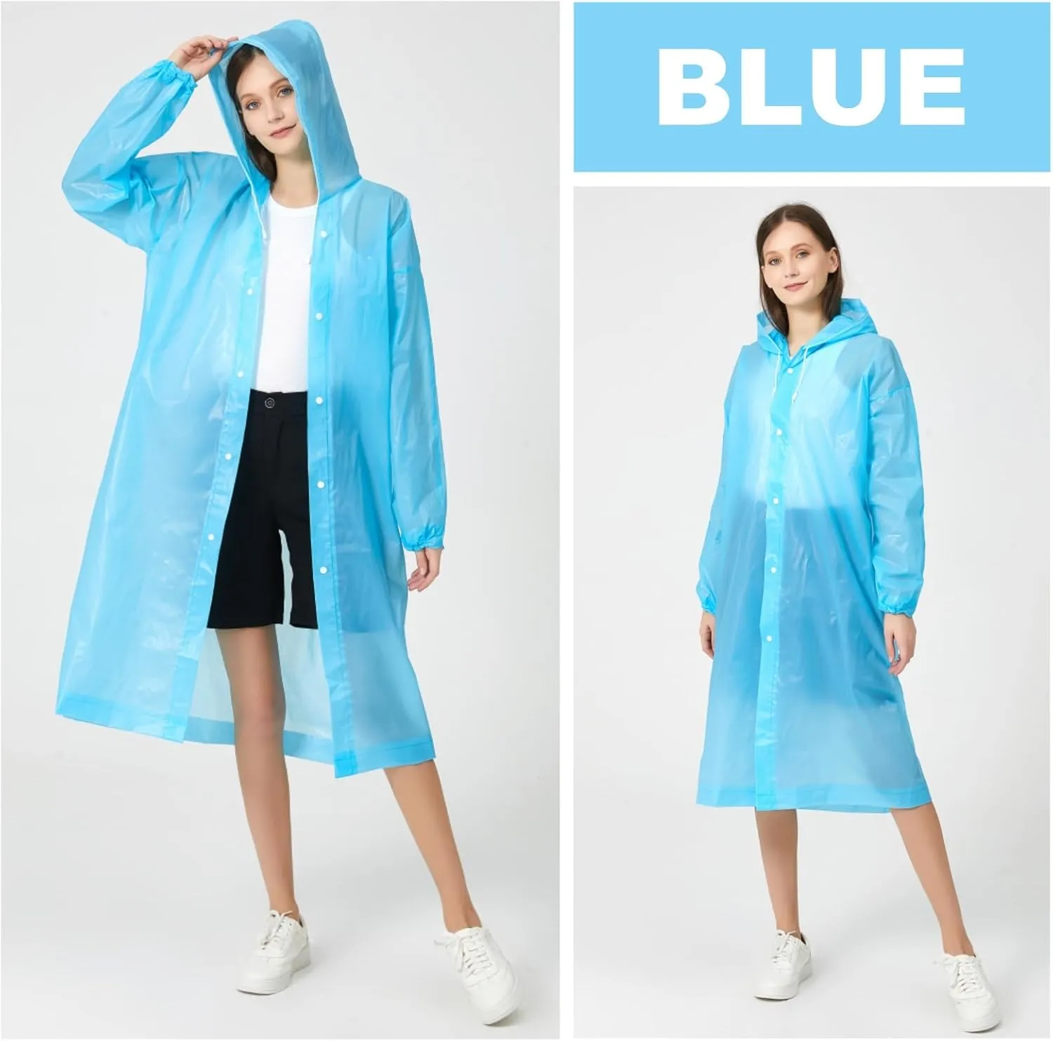 Eva Rain Ponchos for Adults, 2 Pack Reusable Raincoat for Women and Men, Lightweight Rainwear Rain Jackets with Hood