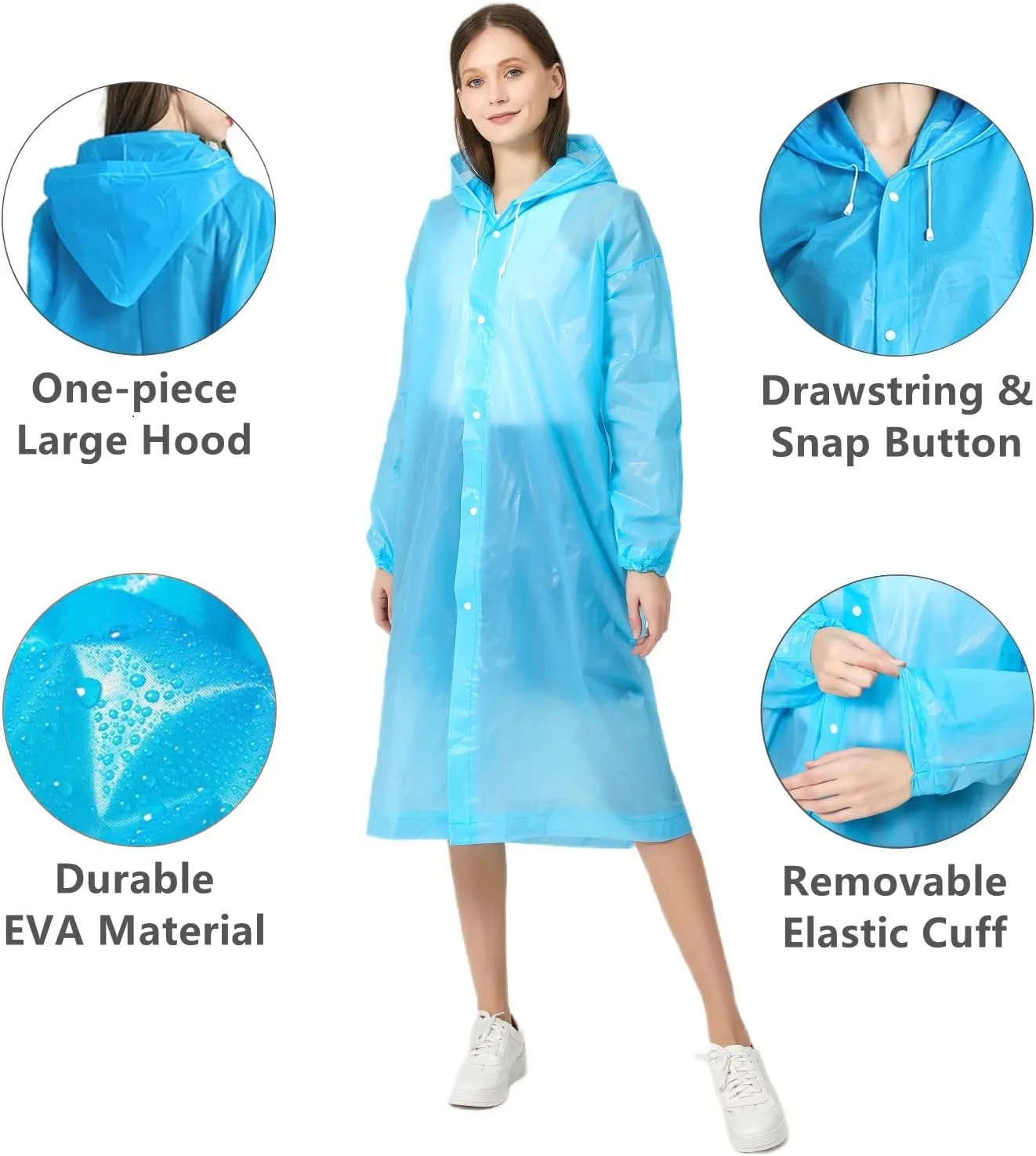 Eva Rain Ponchos for Adults, 2 Pack Reusable Raincoat for Women and Men, Lightweight Rainwear Rain Jackets with Hood