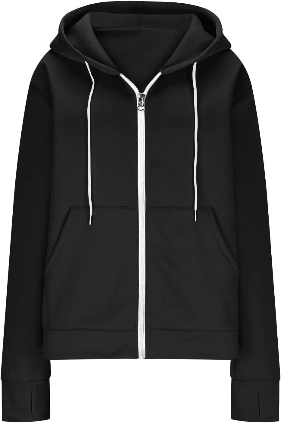 Fall Winter Hooded Jacket for Women Casual Long Sleeve Drawstring Coats with Pocket Trendy Zipper Thumb Hole Jacket
