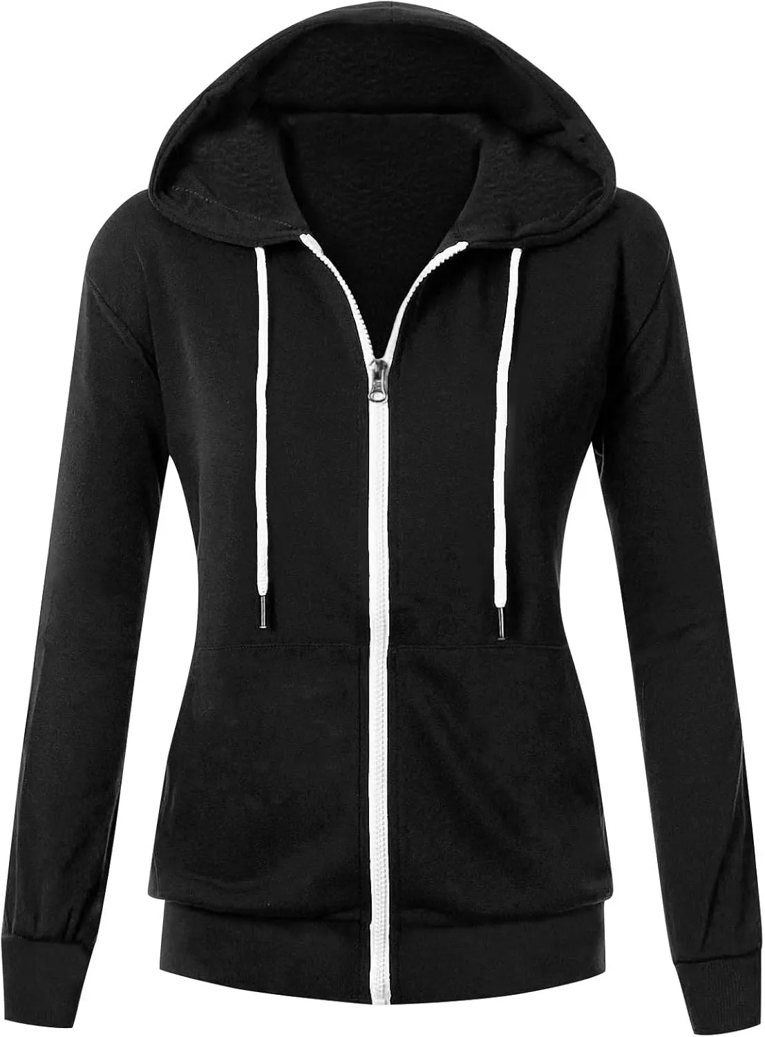 Fall Winter Hooded Jacket for Women Casual Long Sleeve Drawstring Coats with Pocket Trendy Zipper Thumb Hole Jacket