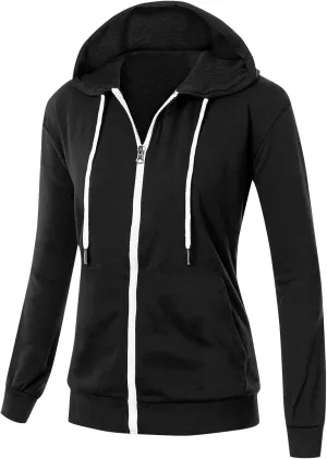 Fall Winter Hooded Jacket for Women Casual Long Sleeve Drawstring Coats with Pocket Trendy Zipper Thumb Hole Jacket