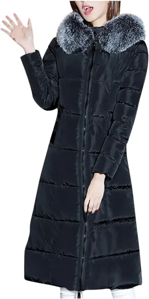 Fashion Women's Winter Coats Warm Thickened Long Down Jacket Insulated Casual Solid Puffer Jacket with Fur Hood