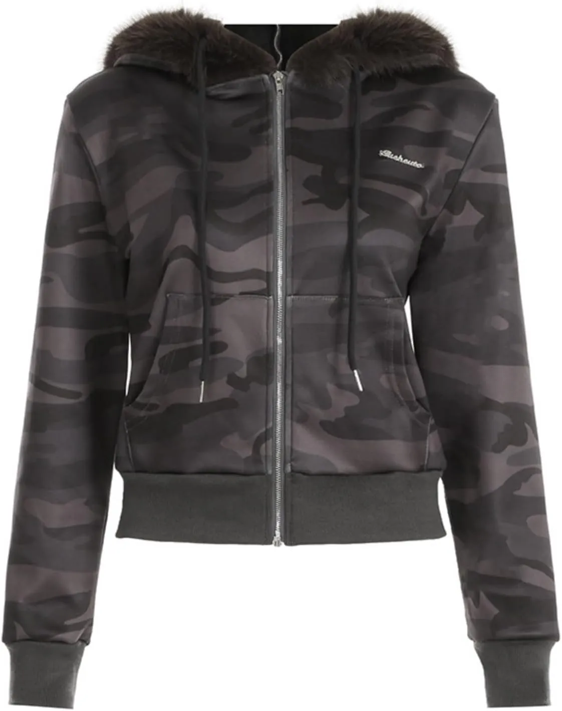 Faux Fur Trim Hoodies for Women, Y2k Long Sleeve Cropped Sweatshirt, Zip Up Jacket with Fur Hood Vintage Outfit