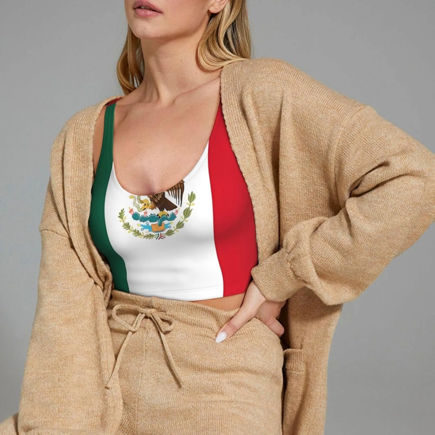 Flag of Mexico Women's Sexy Sports Vest Sleeveless Athletic Gym T-Shirts Vest U-Shaped Back Quick Dry Top