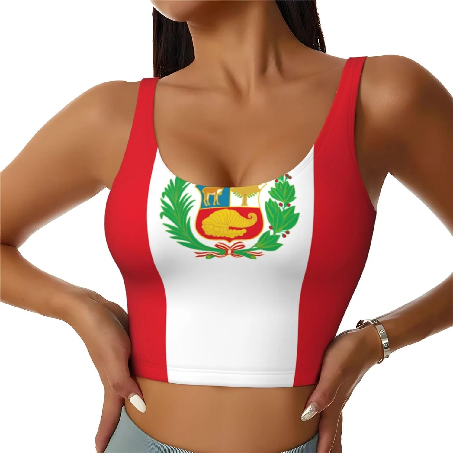Flag of Peru Women's Sexy Sports Vest Sleeveless Athletic Gym T-Shirts Vest U-Shaped Back Quick Dry Top