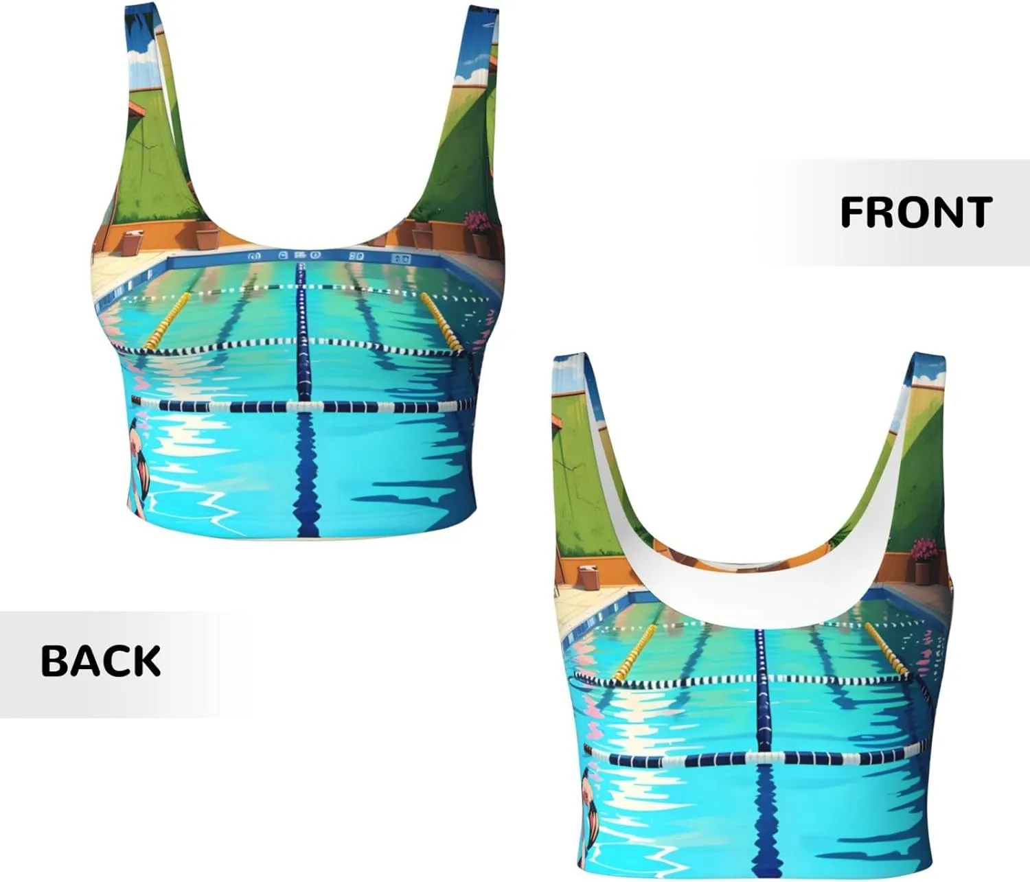 Flamingo and Swimming Pool Women's Sexy Sports Vest Sleeveless Athletic Gym T-Shirts Vest U-Shaped Back Quick Dry Top
