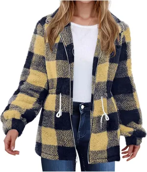 Fleece Jackets for Women 2024 Winter Full Zip Hooded Jacket Plus Size Fuzzy Coats with Pockets Casual Warm Coats