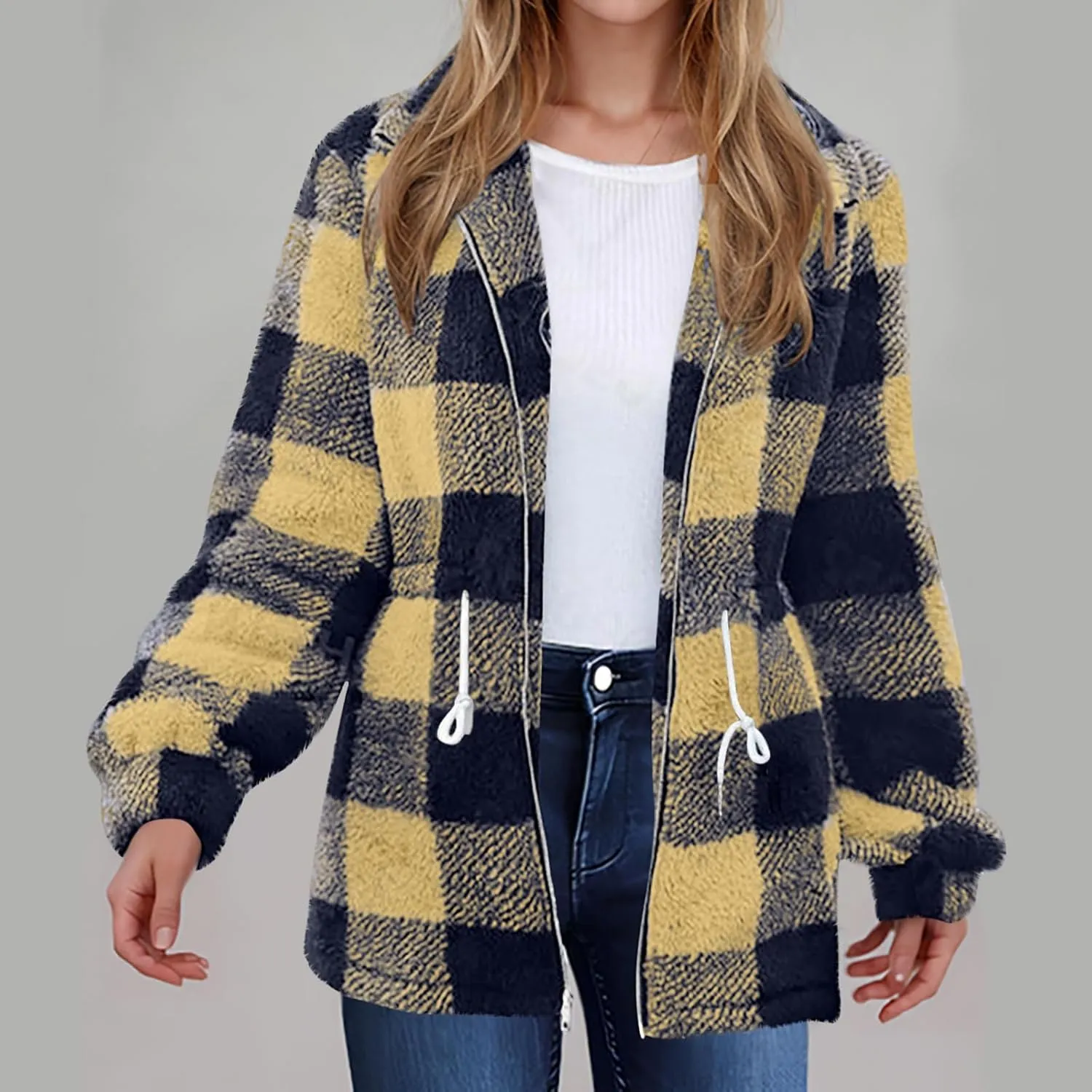Fleece Jackets for Women 2024 Winter Full Zip Hooded Jacket Plus Size Fuzzy Coats with Pockets Casual Warm Coats