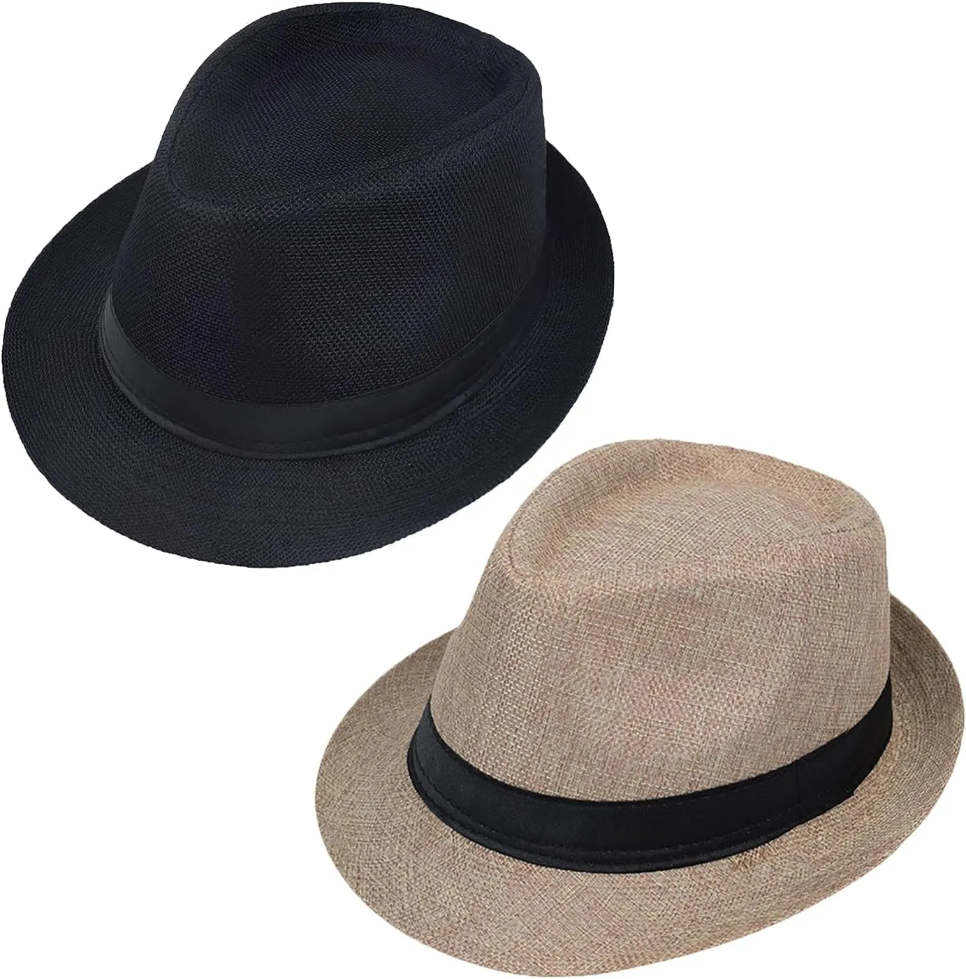Giroir 2Pack Fedora Hats for Men Women Short Brim Unisex Short Brim Summer Beach Style 1920s Party Accessories