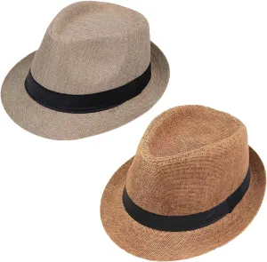 Giroir 2Pack Fedora Hats for Men Women Short Brim Unisex Short Brim Summer Beach Style 1920s Party Accessories
